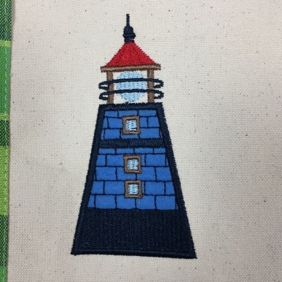 Lighthouse Nautical Themed Plaid Cotton Tote Bag - Picture 2 of 13